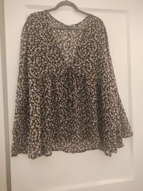 Lovesick Floral Tie-Front Sheer Blouse -Plus Sz 3 Black/White